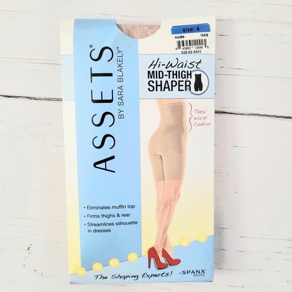 Assets Spanx Hi Waist Mid Thigh Shaper Underwear Panties Nude Beige Size 4 Large - Picture 1 of 5